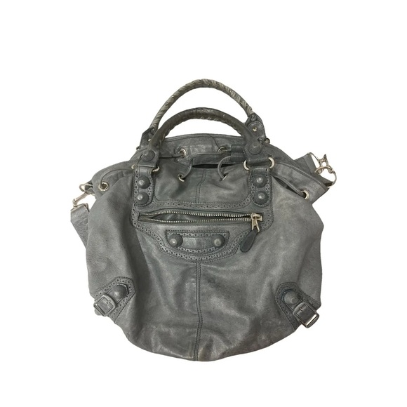 BALENCIAGA authentic ash gray bucket tote w leather studding - Picture 1 of 3